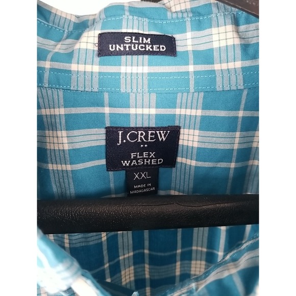 J. Crew Mens XXL 2XL Blue Plaid Long Sleeve Slim Untucked Shirt Flex Washed‎ - Picture 5 of 6